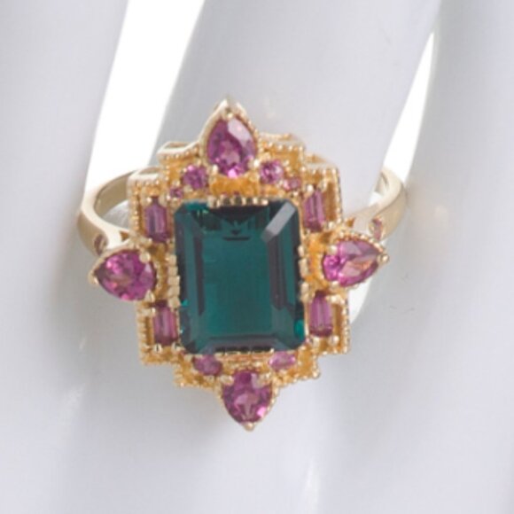 SHIVAM Made In India 14kt Gold Vermeil London Blue Quartz Ring - Picture 3 of 3